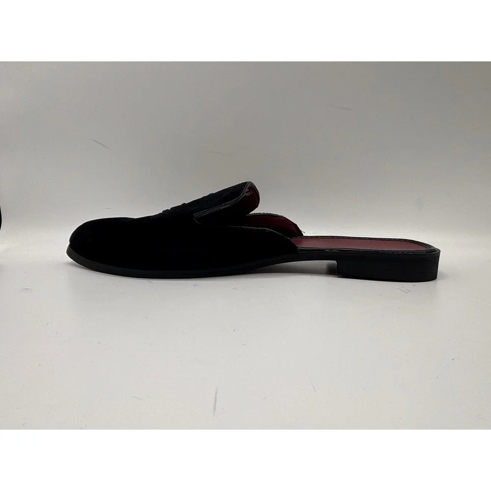 Black Velvet Bee Embroidered Slip-On Mule Loafers Slippers Men's Luxury Size 12